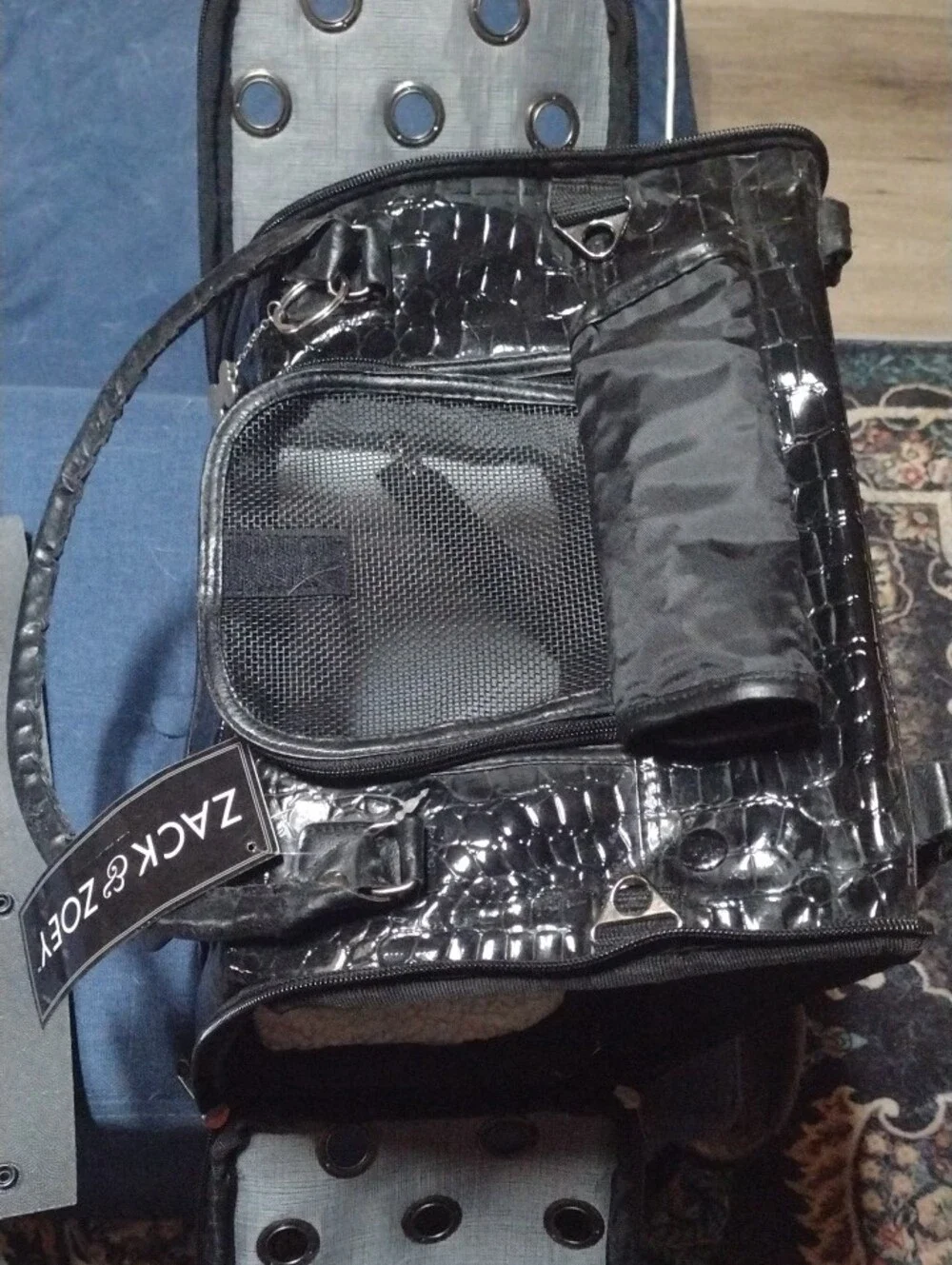 Zack & Zoey Black Faux Croc Pet Carrier